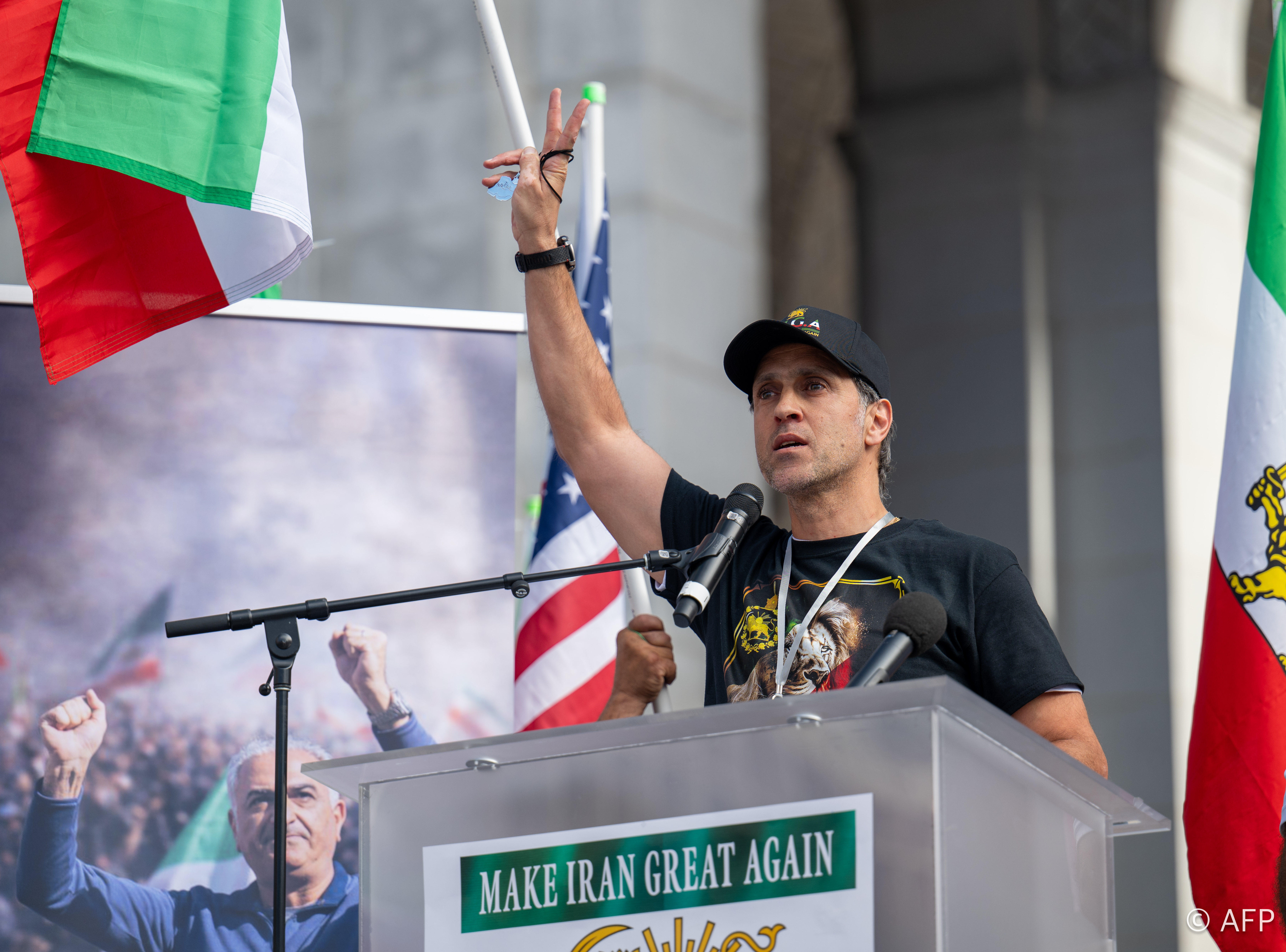 Ali Karimi at Los Angeles rally